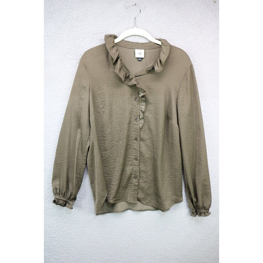 Cabi Long‎ Sleeve Button-Up Ruffle Blouse-Small-Silky-Business-Office